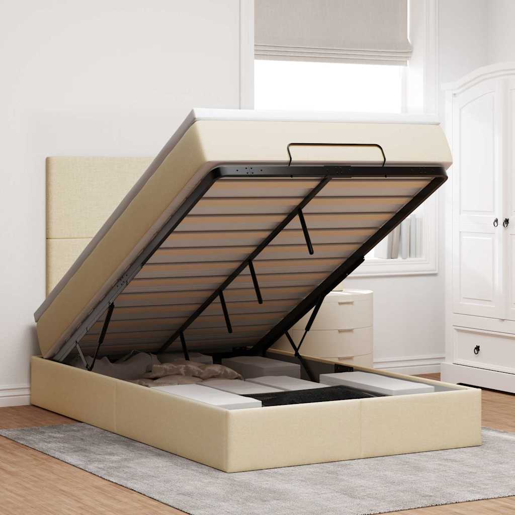 Ottoman-Bett Mit Matratze & Leds Stoff Creme