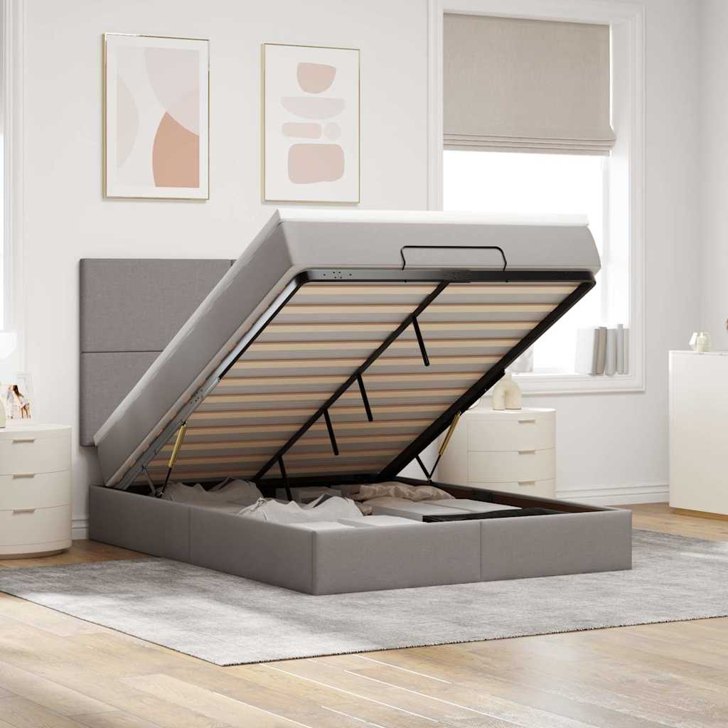 Ottoman-Bett Mit Matratze & Leds Stoff Taupe