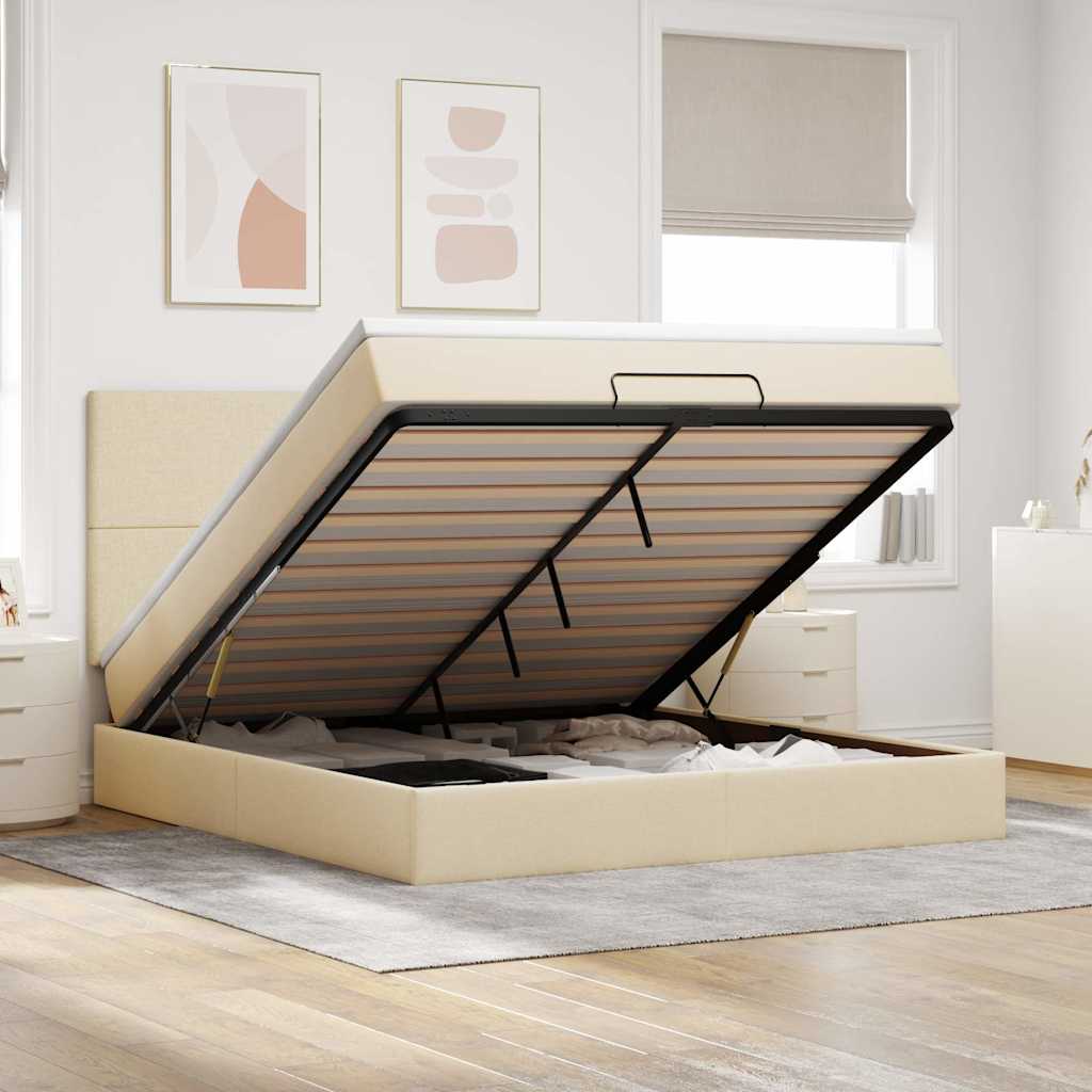 Ottoman-Bett Mit Matratze & Leds Stoff Creme