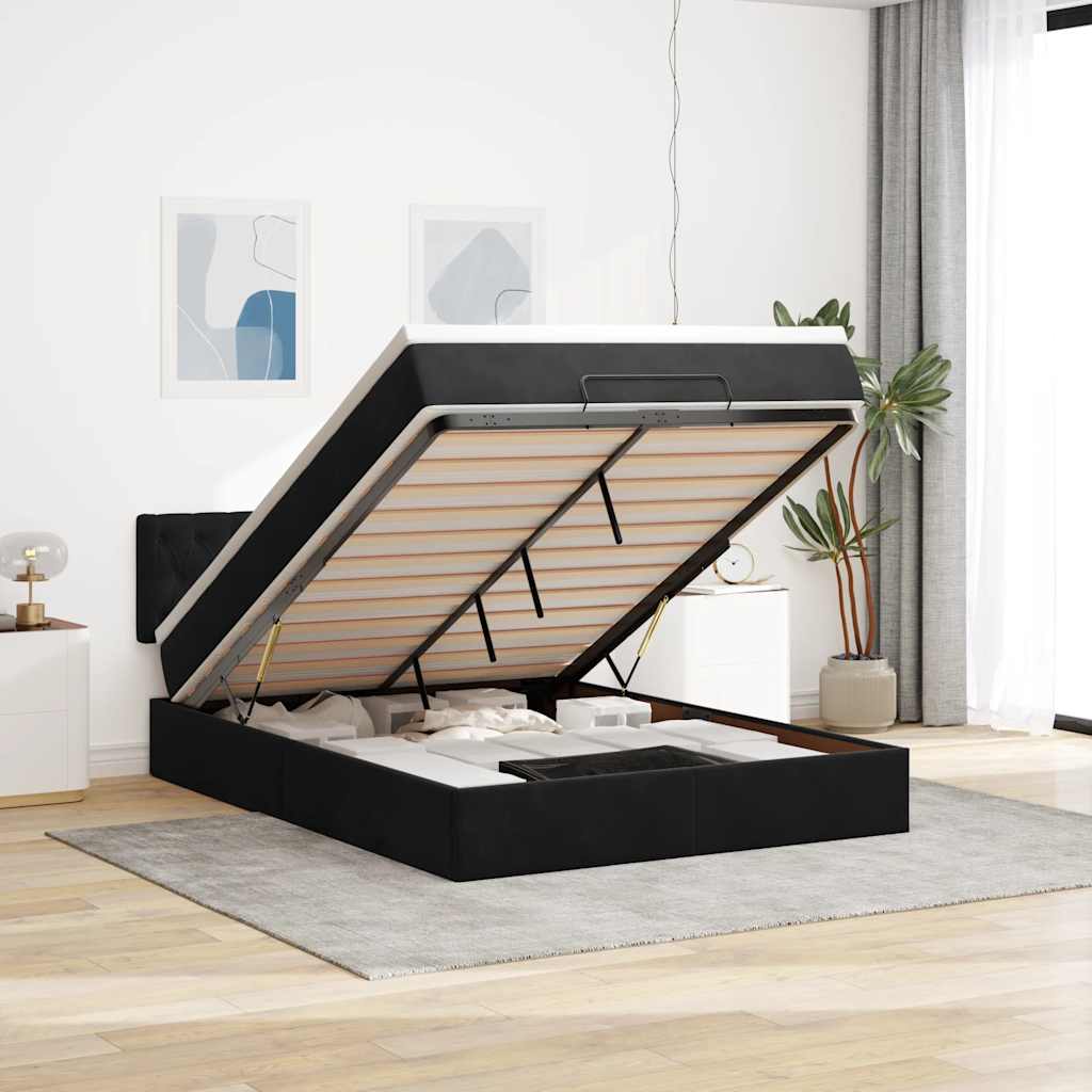Ottoman-Bett Mit Matratze & Leds Stoff Blau