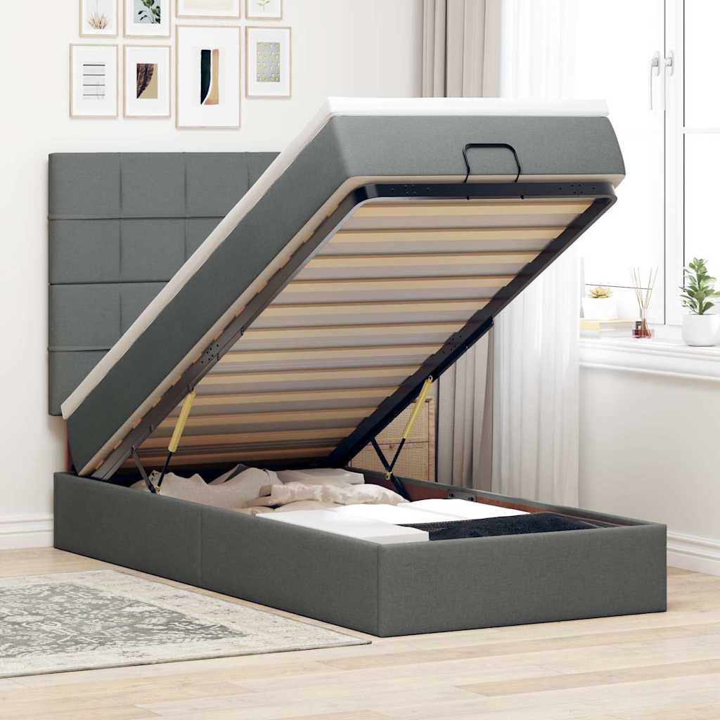 Ottoman-Bett Mit Matratze & Leds Stoff Dunkelgrau