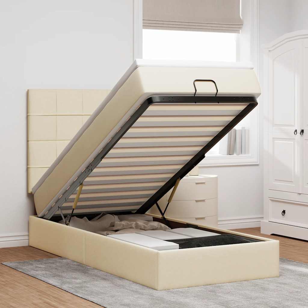 Ottoman-Bett Mit Matratze & Leds Stoff Creme