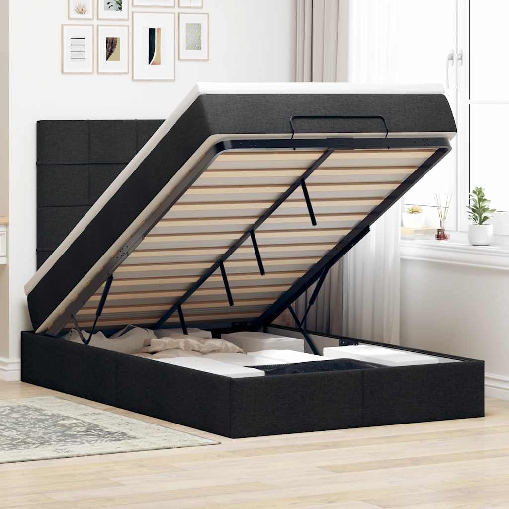 Ottoman-Bett Mit Matratze & Leds Stoff Schwarz