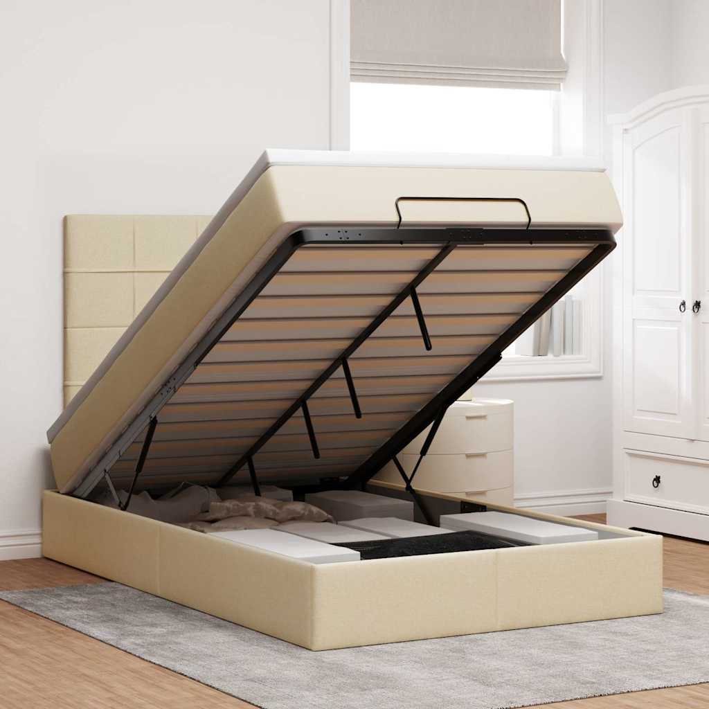 Ottoman-Bett Mit Matratze & Leds Stoff Creme