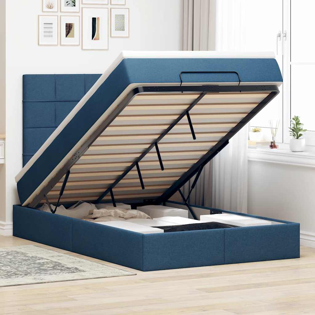 Ottoman-Bett Mit Matratze & Leds Stoff Blau