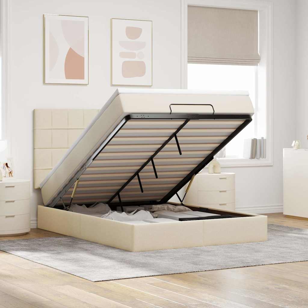 Ottoman-Bett Mit Matratze & Leds Stoff Creme