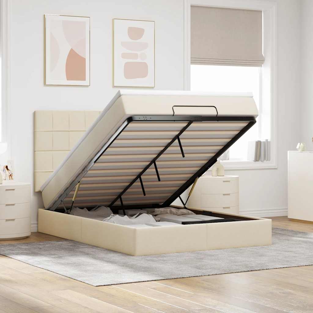 Ottoman-Bett Mit Matratze & Leds Stoff Creme
