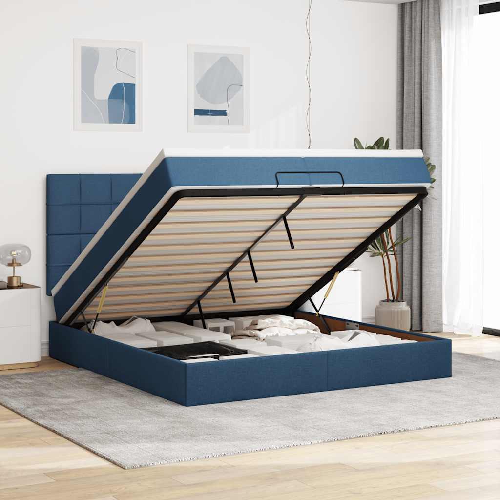 Ottoman-Bett Mit Matratze & Leds Stoff Blau