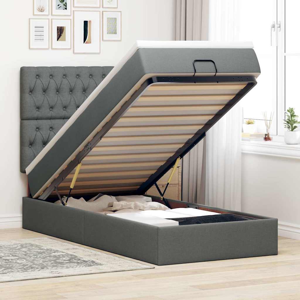 Ottoman-Bett Mit Matratze & Leds Stoff Dunkelgrau