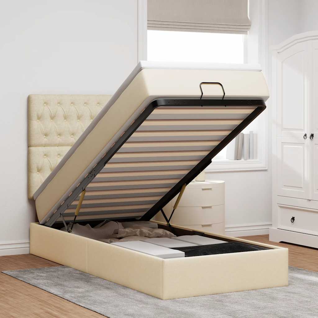Ottoman-Bett Mit Matratze & Leds Stoff Creme