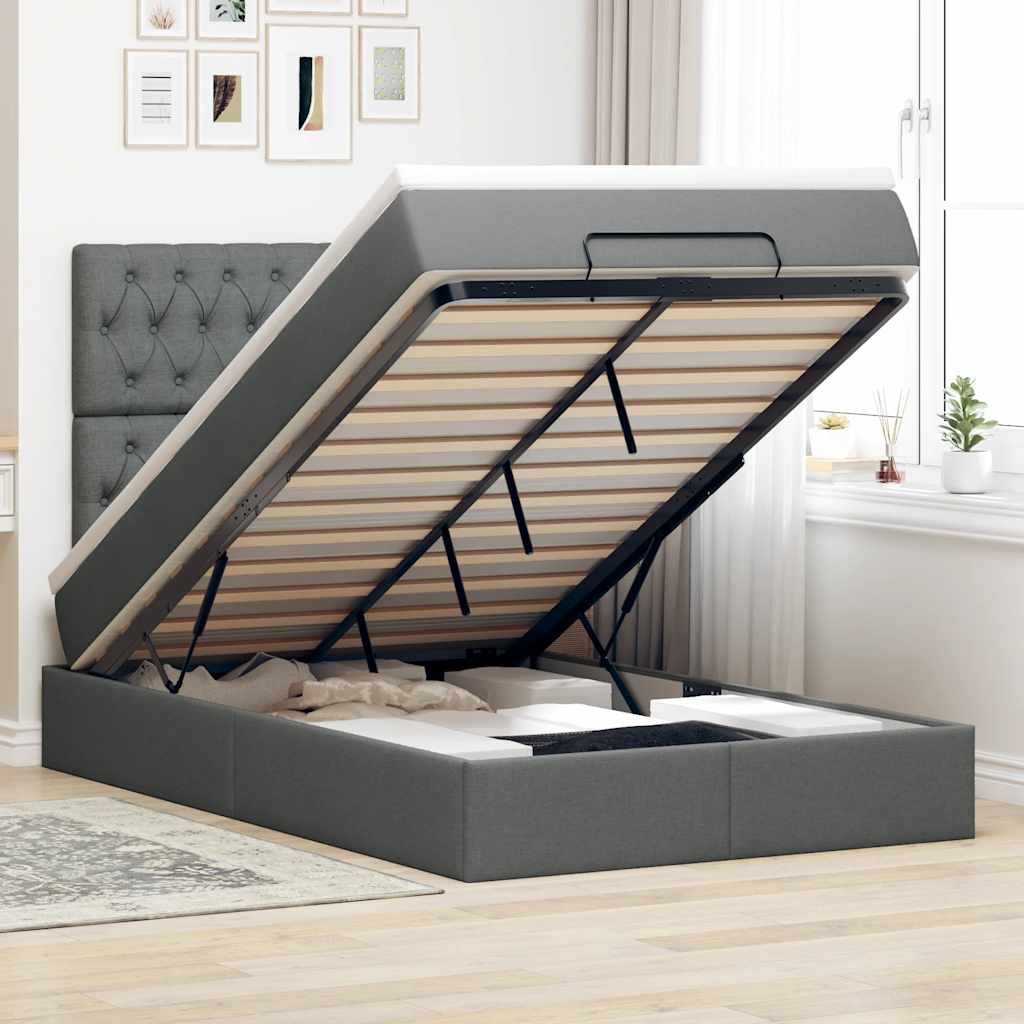 Ottoman-Bett Mit Matratze & Leds Stoff Dunkelgrau
