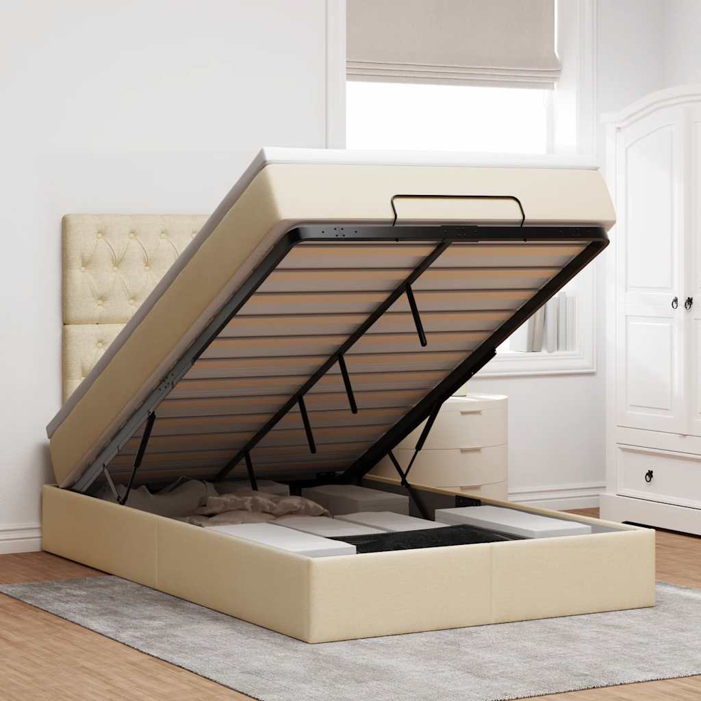 Ottoman-Bett Mit Matratze & Leds Stoff Creme