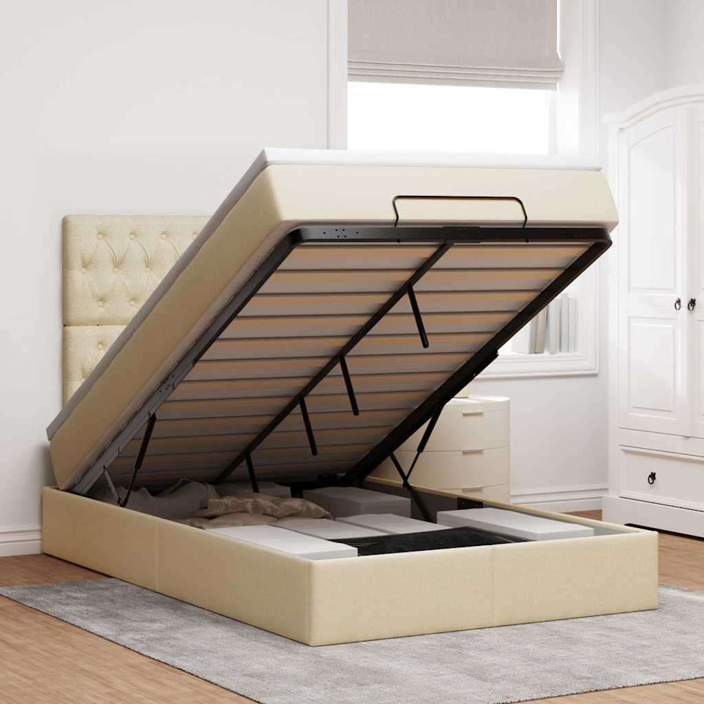 Ottoman-Bett Mit Matratze & Leds Stoff Creme