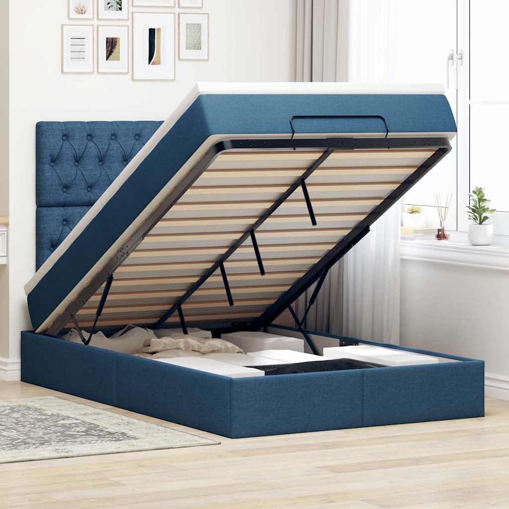 Ottoman-Bett Mit Matratze & Leds Stoff Blau