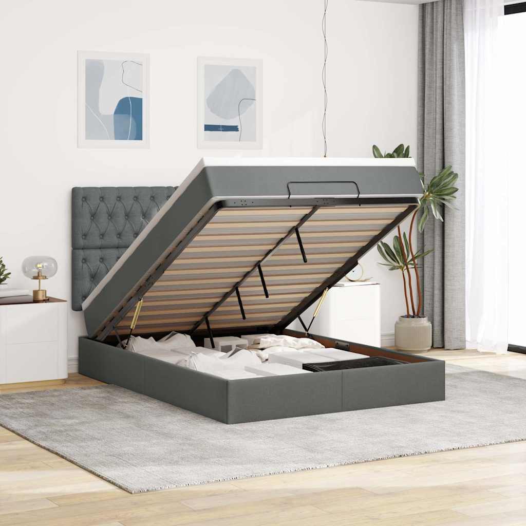 Ottoman-Bett Mit Matratze & Leds Stoff Dunkelgrau