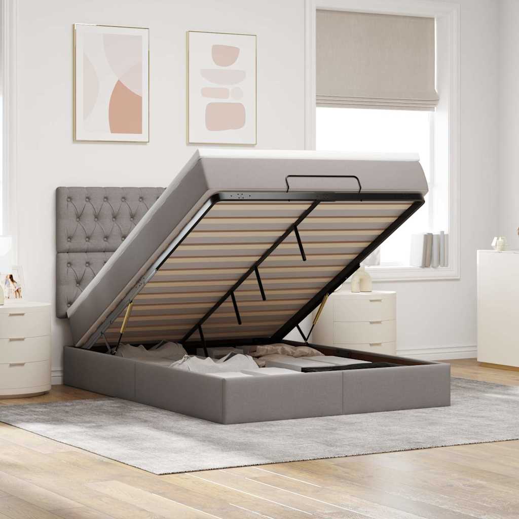 Ottoman-Bett Mit Matratze & Leds Stoff Taupe