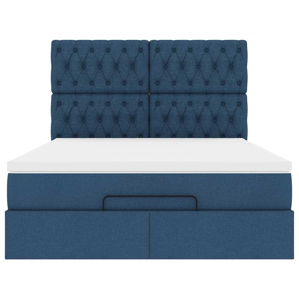 Ottoman-Bett Mit Matratze & Leds Stoff Blau