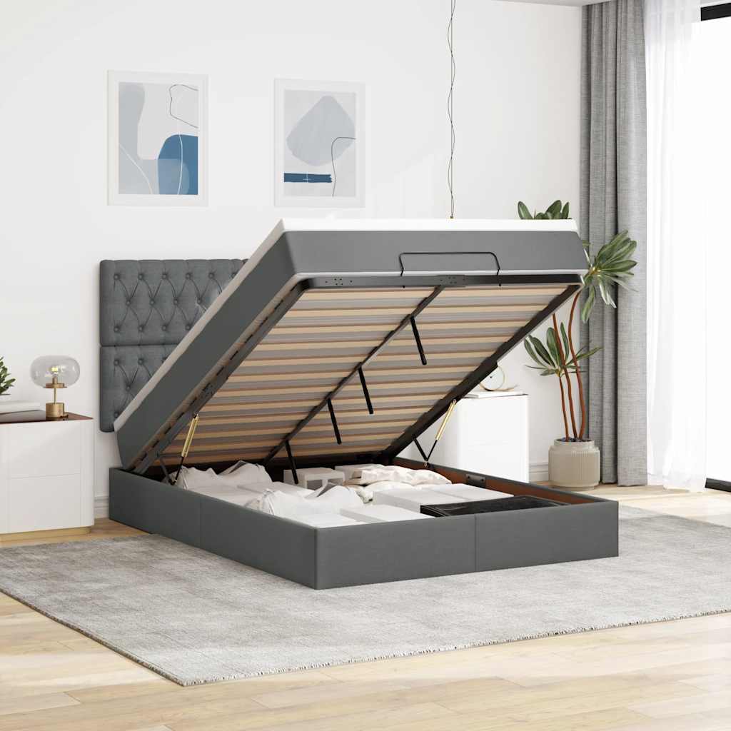 Ottoman-Bett Mit Matratze & Leds Stoff Dunkelgrau