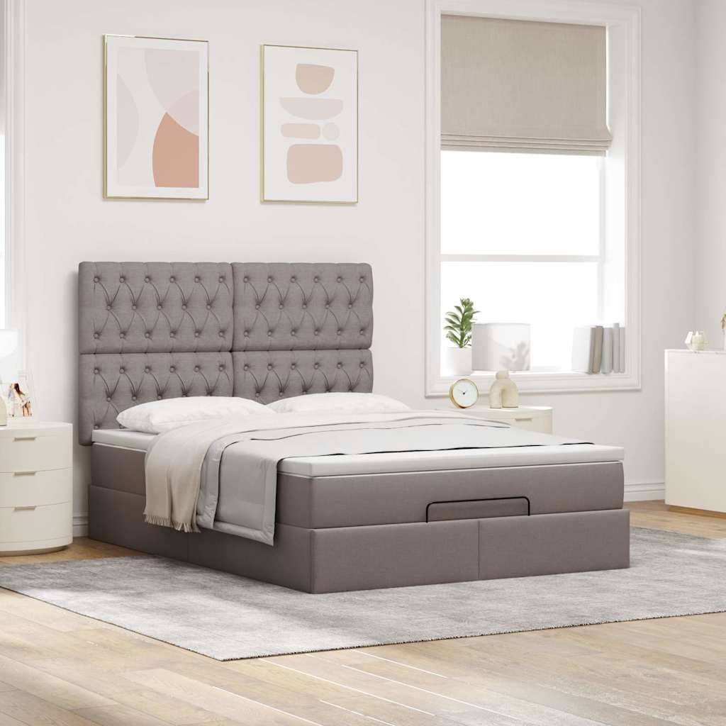 Ottoman-Bett Mit Matratze & Leds Stoff Taupe