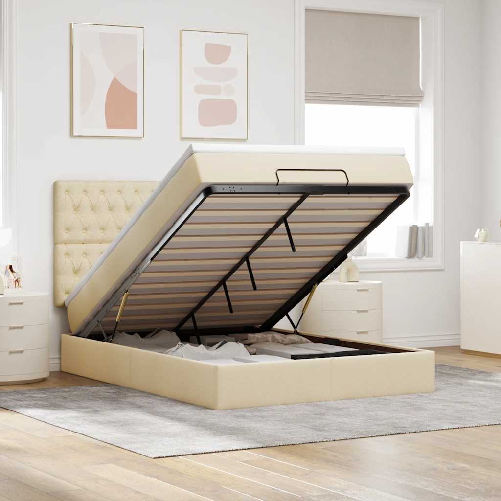 Ottoman-Bett Mit Matratze & Leds Stoff Creme