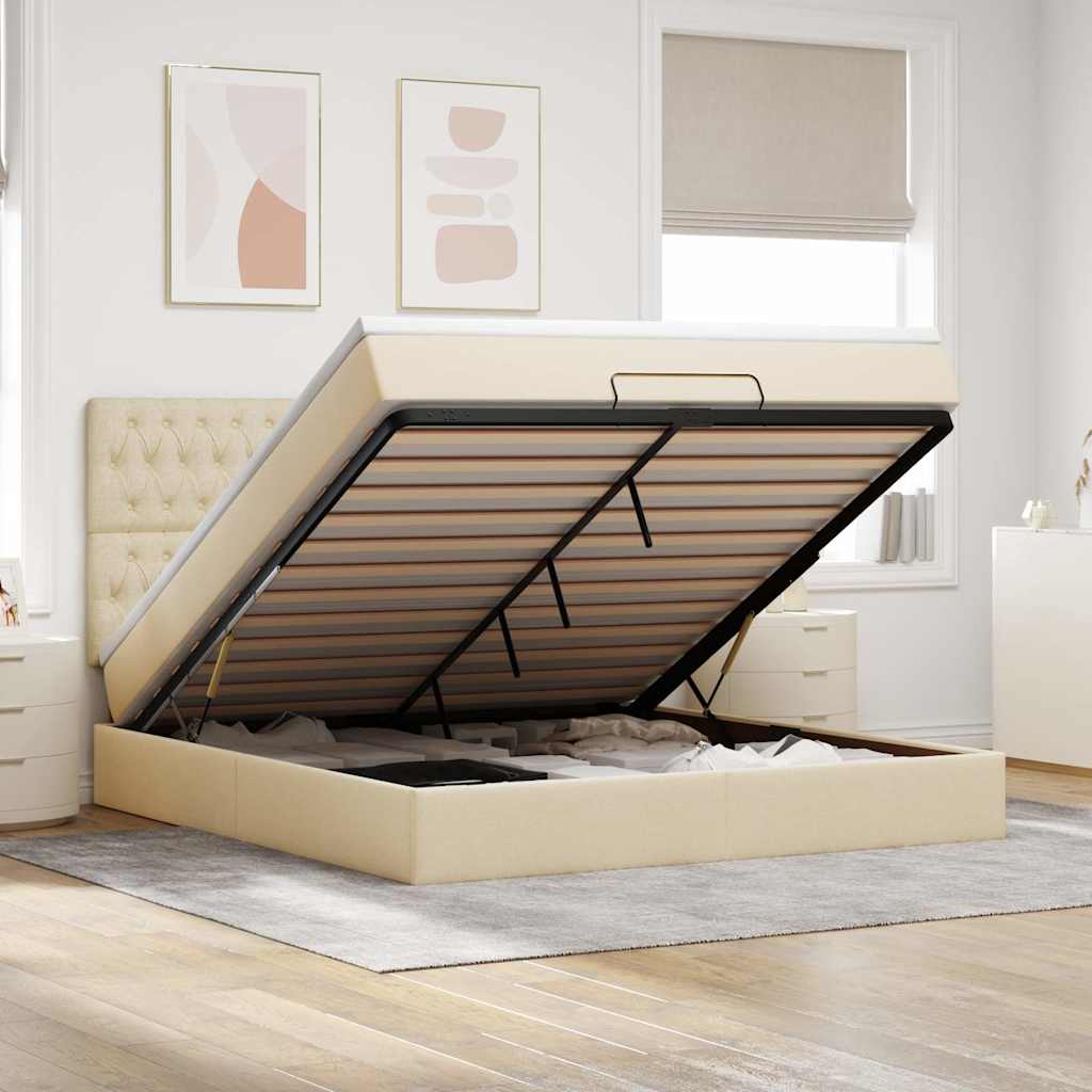Ottoman-Bett Mit Matratze & Leds Stoff Creme