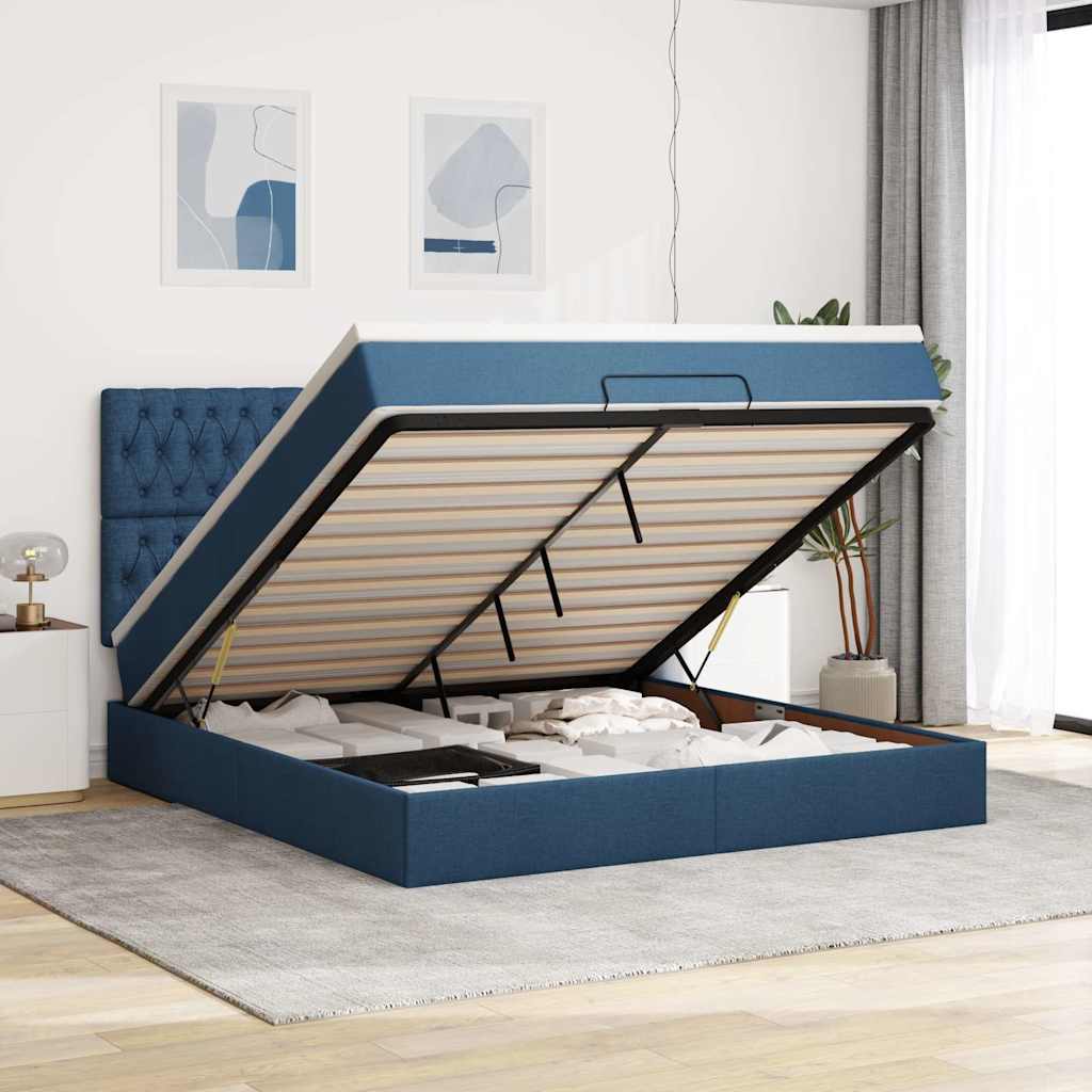 Ottoman-Bett Mit Matratze & Leds Stoff Blau