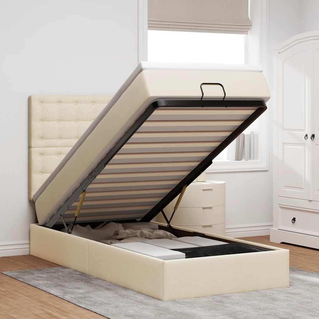 Ottoman-Bett Mit Matratze & Leds Stoff Creme