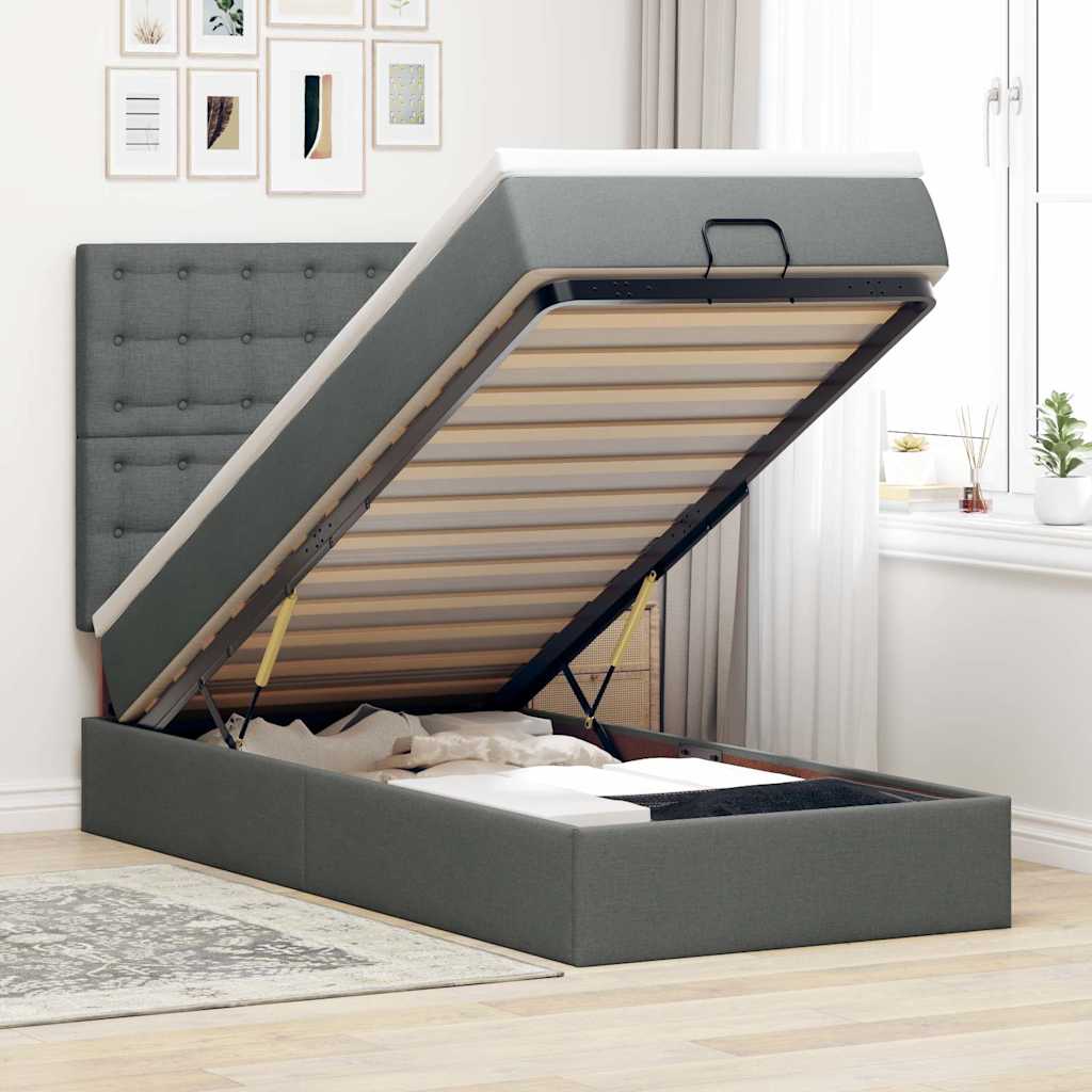 Ottoman-Bett Mit Matratze & Leds Stoff Dunkelgrau