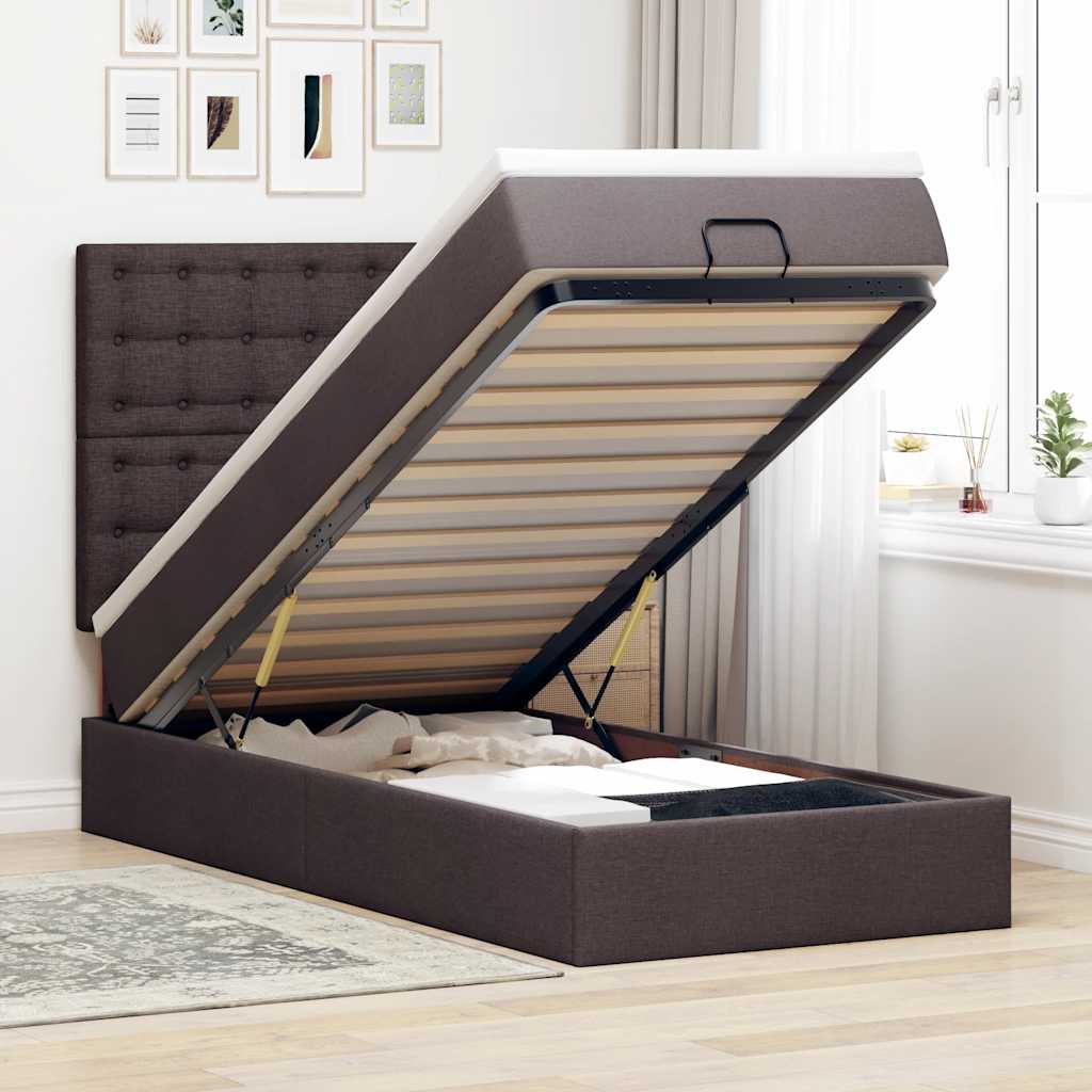 Ottoman-Bett Mit Matratze & Leds Stoff Dunkelbraun