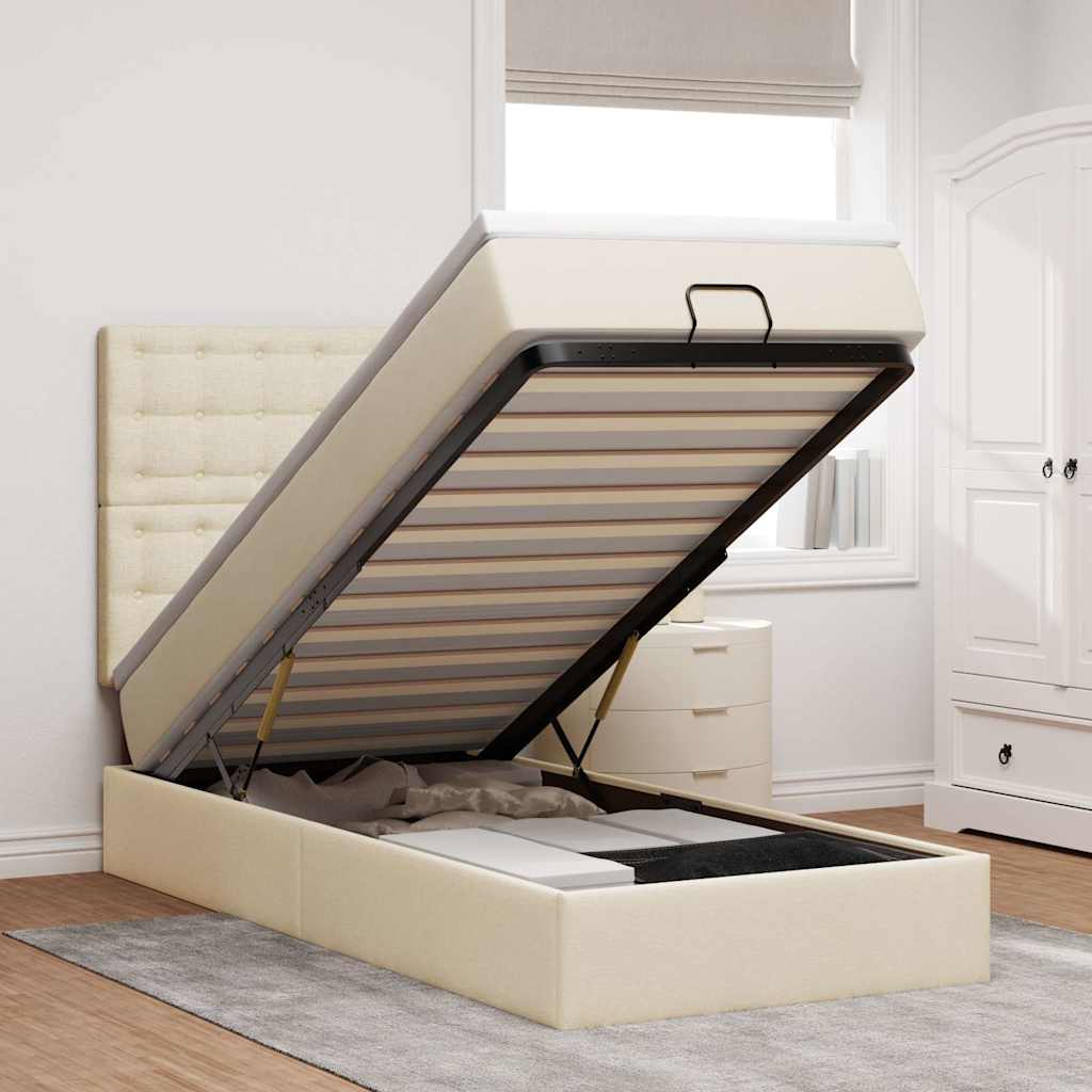 Ottoman-Bett Mit Matratze & Leds Stoff Creme
