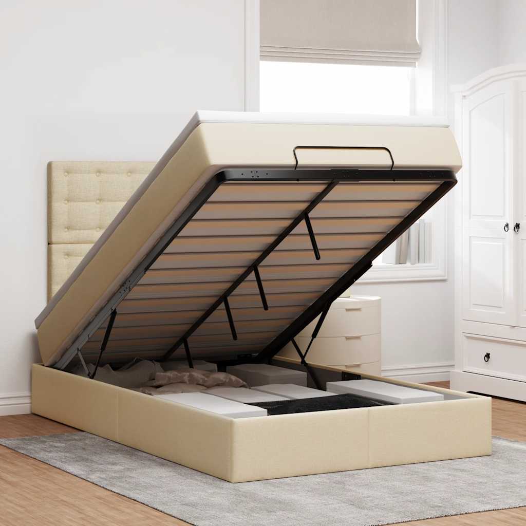 Ottoman-Bett Mit Matratze & Leds Stoff Creme