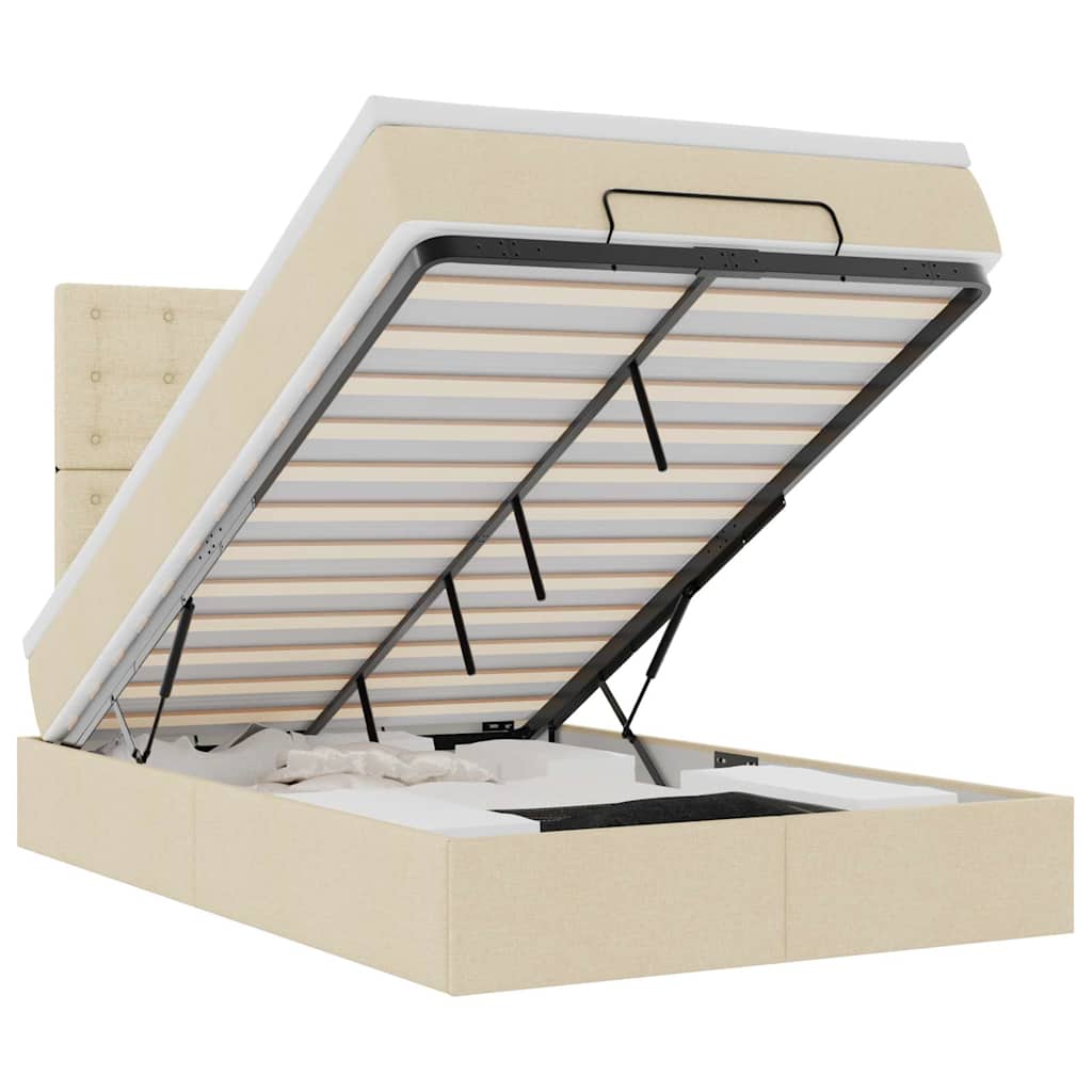Ottoman-Bett Mit Matratze & Leds Stoff Creme