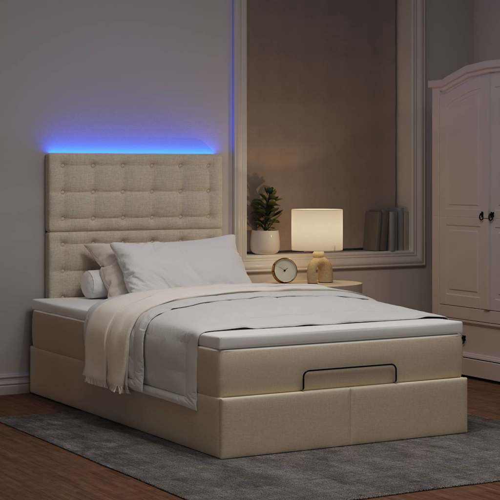 Ottoman-Bett Mit Matratze & Leds Stoff Creme