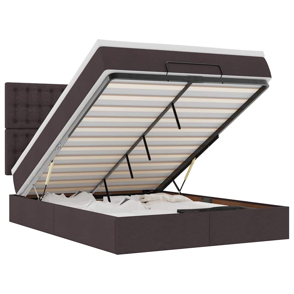 Ottoman-Bett Mit Matratze & Leds Stoff Dunkelbraun