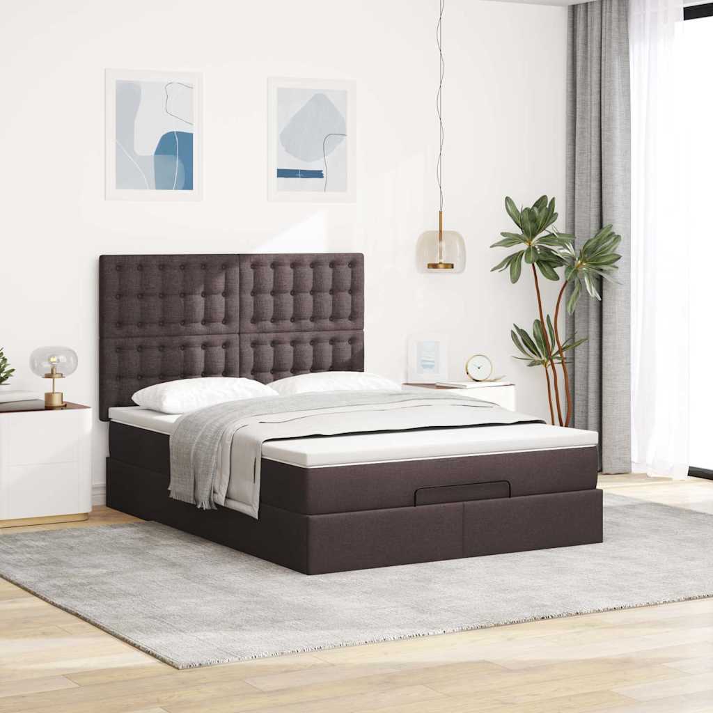 Ottoman-Bett Mit Matratze & Leds Stoff Dunkelbraun
