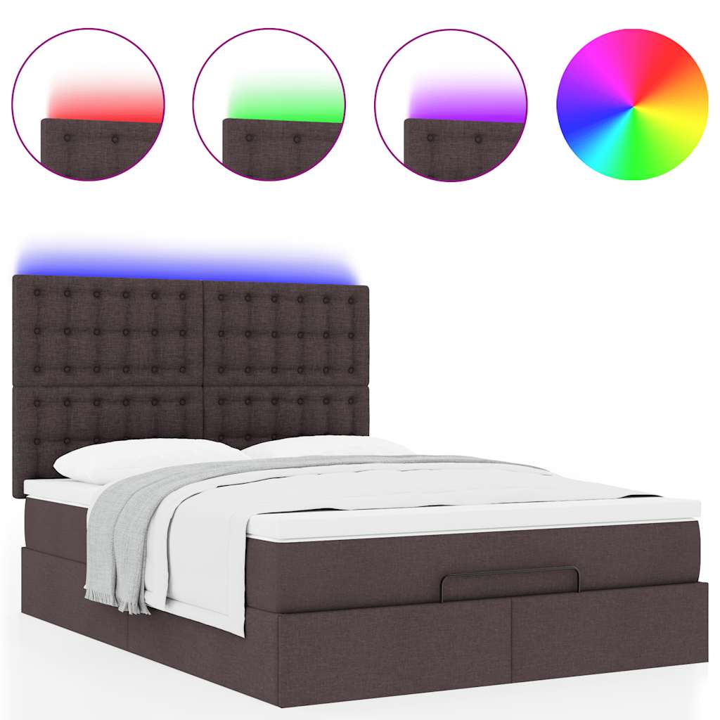 Ottoman-Bett Mit Matratze & Leds Stoff Dunkelbraun