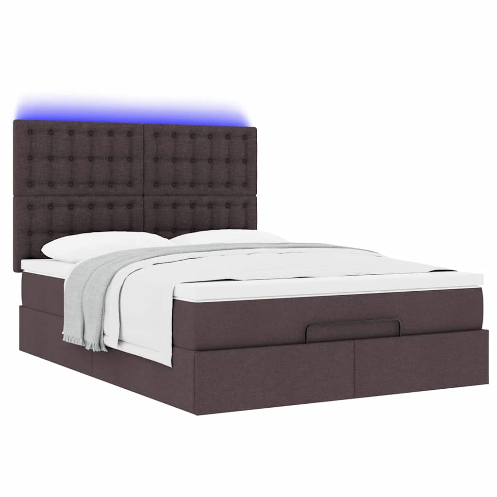 Ottoman-Bett Mit Matratze & Leds Stoff Dunkelbraun