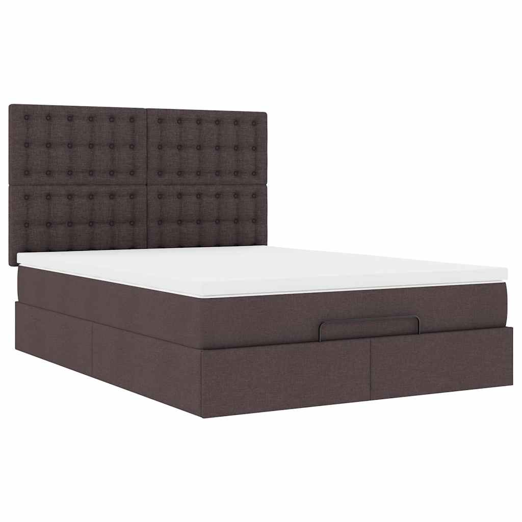 Ottoman-Bett Mit Matratze & Leds Stoff Dunkelbraun