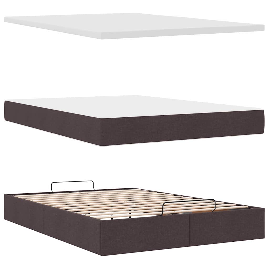 Ottoman-Bett Mit Matratze & Leds Stoff Dunkelbraun