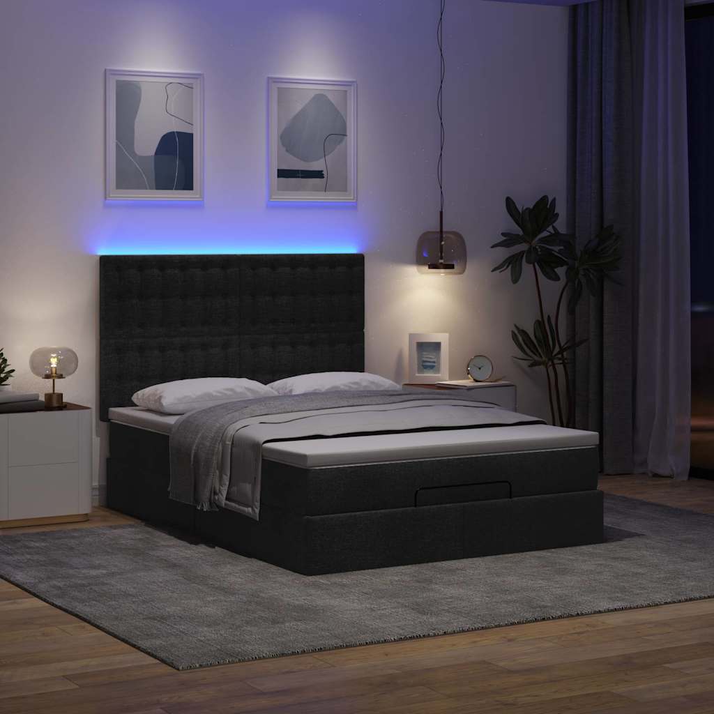 Ottoman-Bett Mit Matratze & Leds Stoff Schwarz