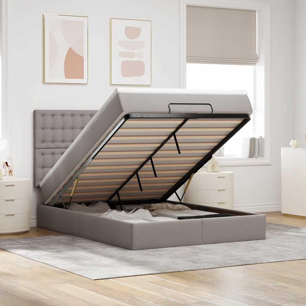 Ottoman-Bett Mit Matratze & Leds Stoff Taupe