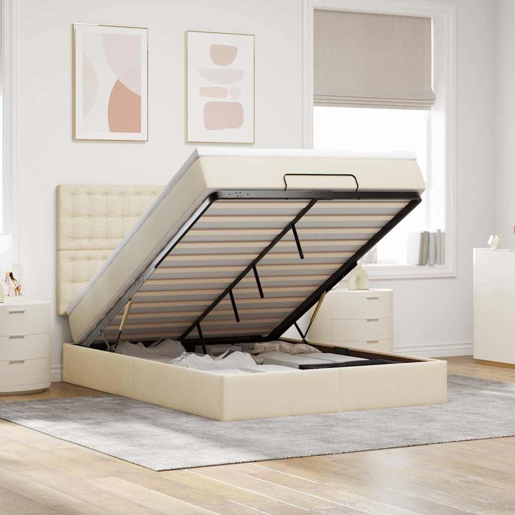 Ottoman-Bett Mit Matratze & Leds Stoff Creme