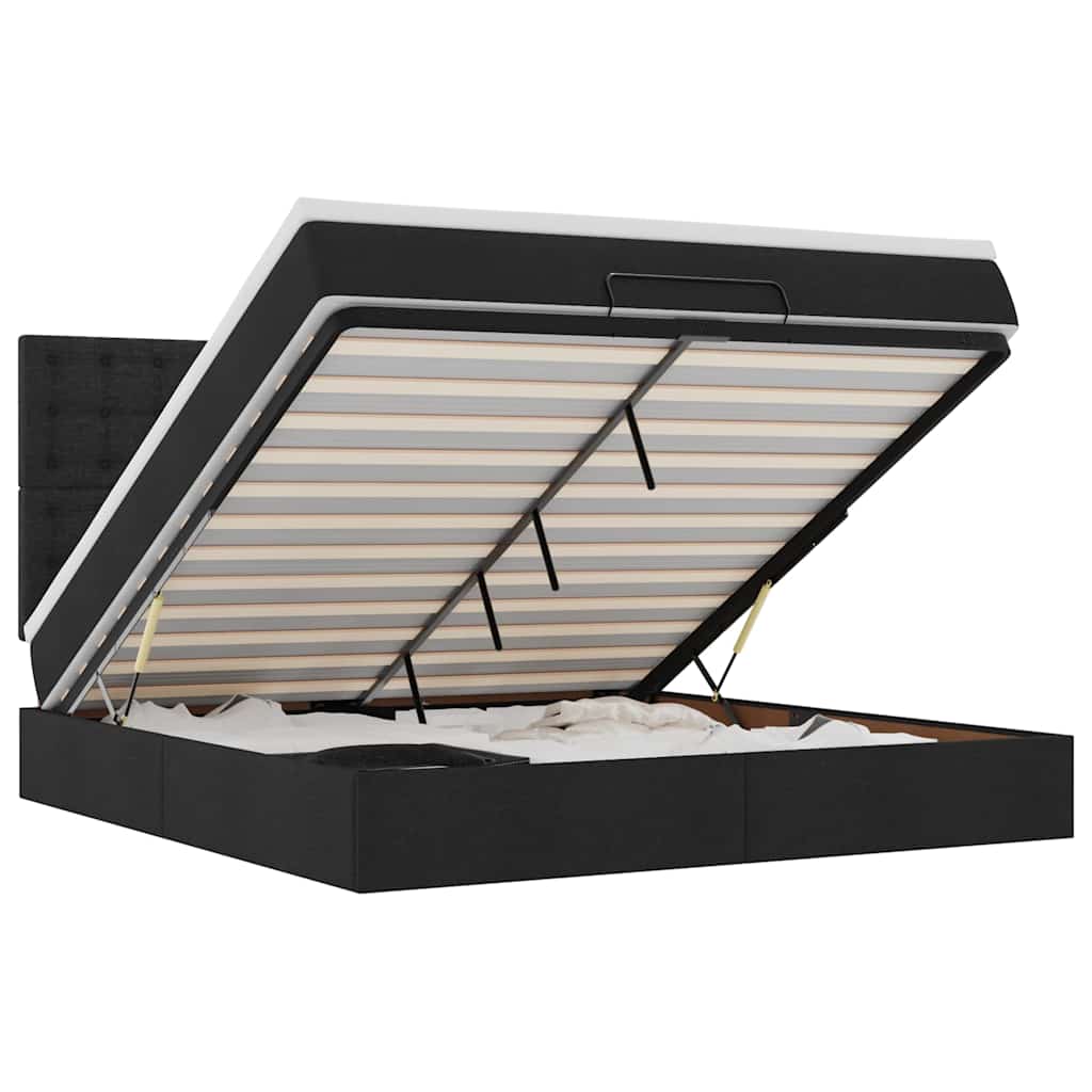 Ottoman-Bett Mit Matratze & Leds Stoff Schwarz