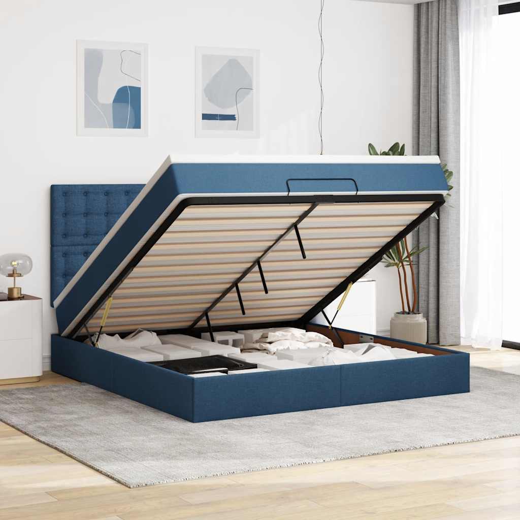 Ottoman-Bett Mit Matratze & Leds Stoff Blau