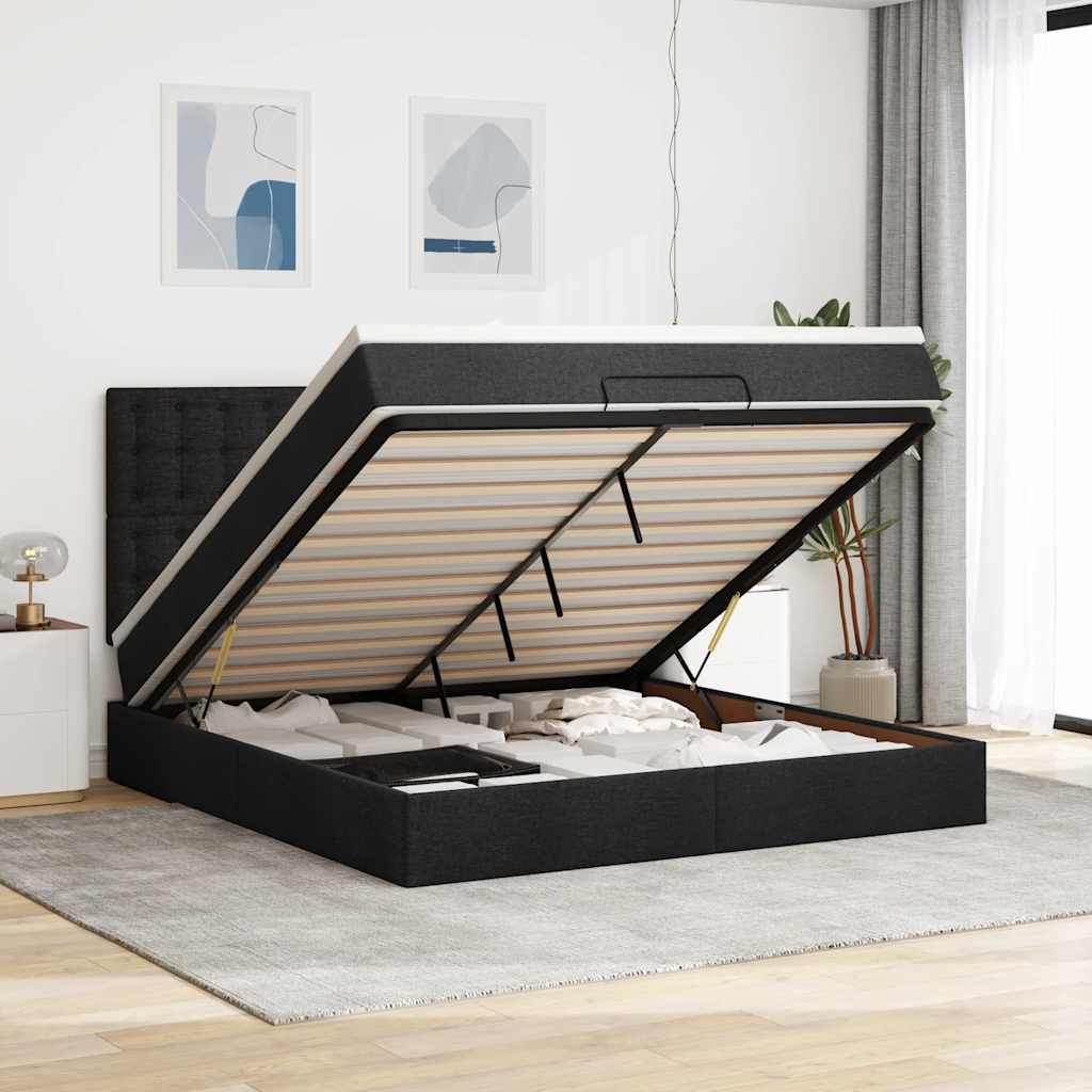 Ottoman-Bett Mit Matratze & Leds Stoff Schwarz