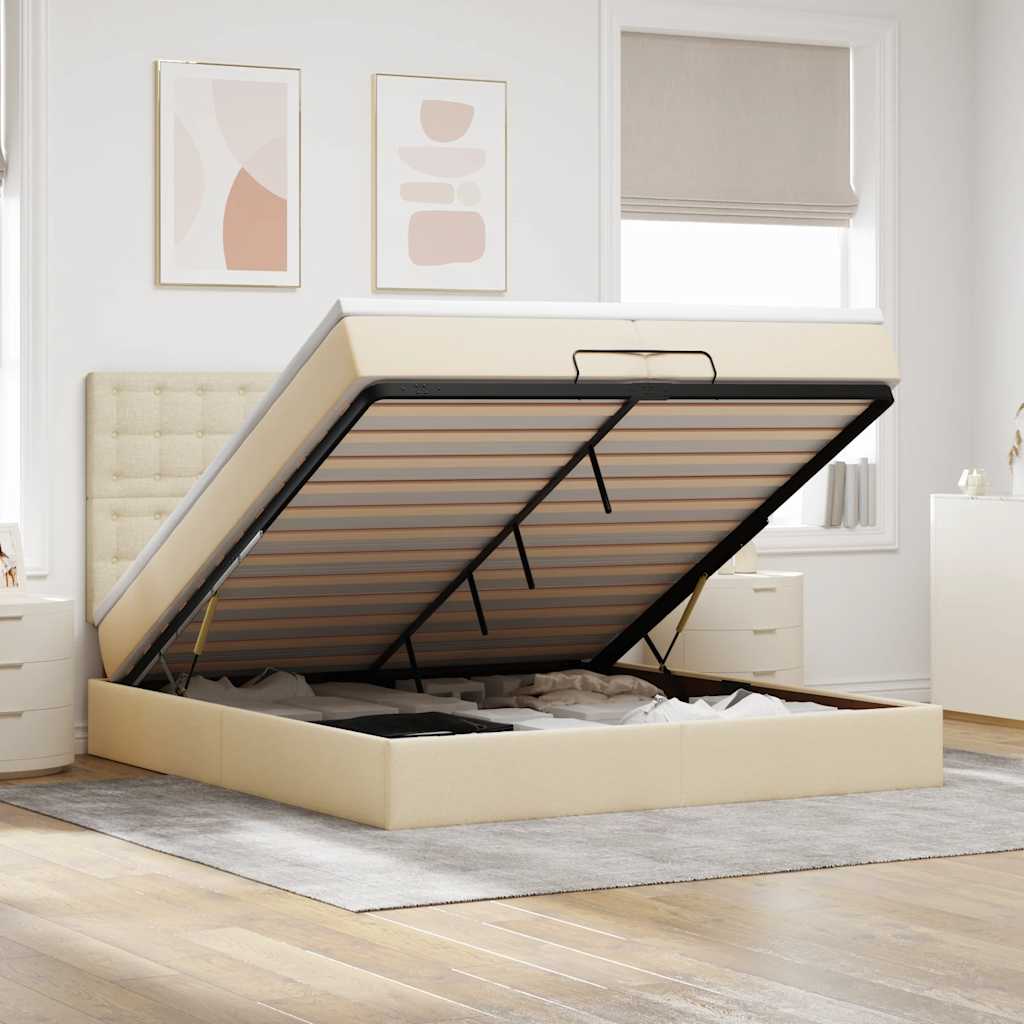Ottoman-Bett Mit Matratze & Leds Stoff Creme