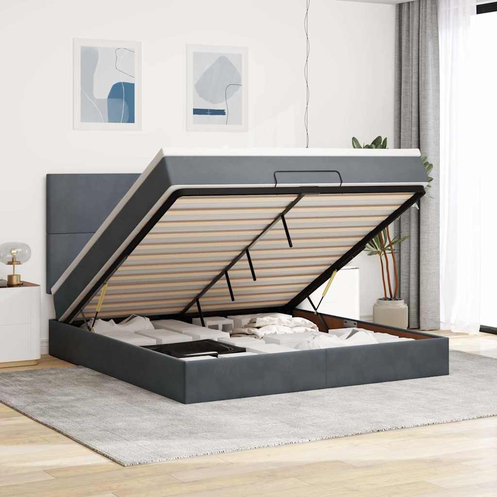 Ottoman-Bett Mit Matratzen & Leds Samt Dunkelgrau
