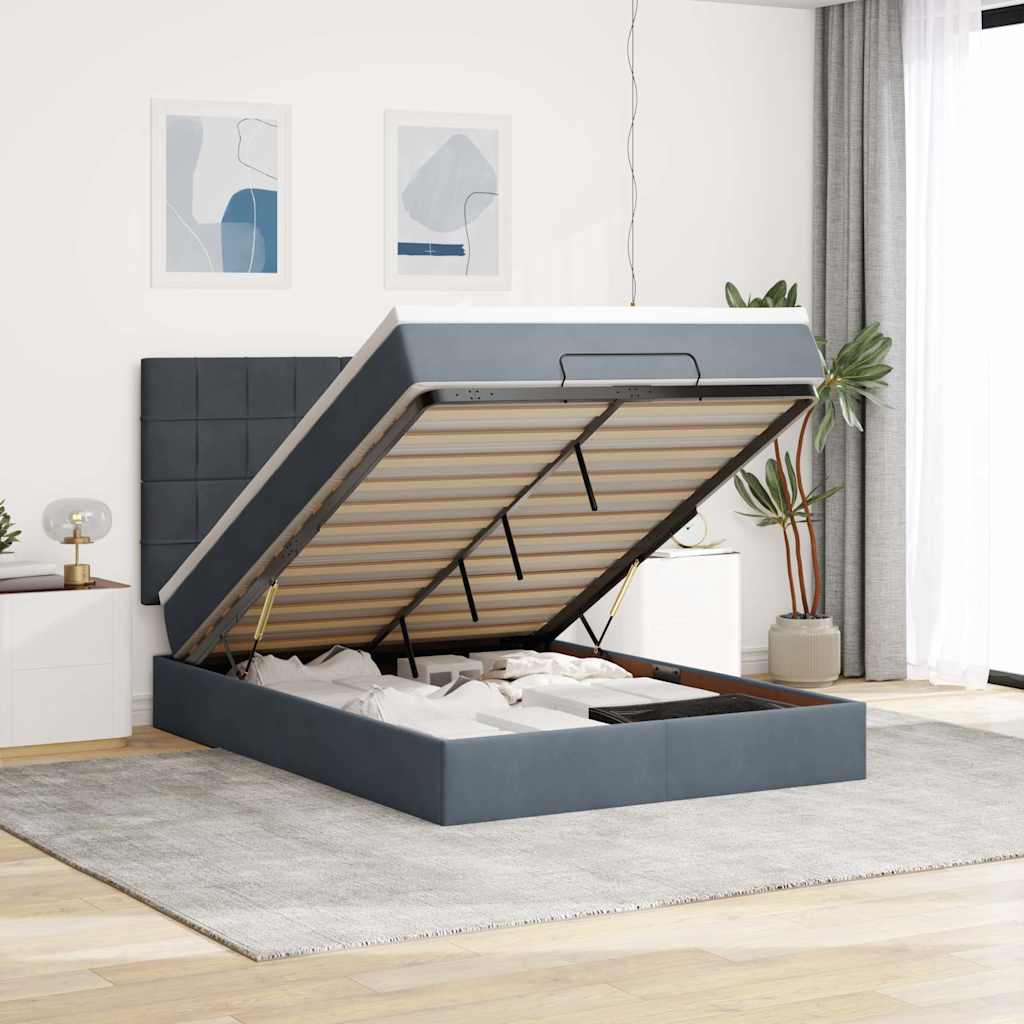 Ottoman-Bett Mit Matratzen & Leds Samt Dunkelgrau