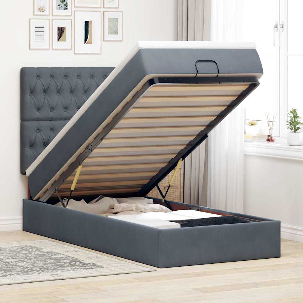 Ottoman-Bett Mit Matratzen & Leds Samt Dunkelgrau