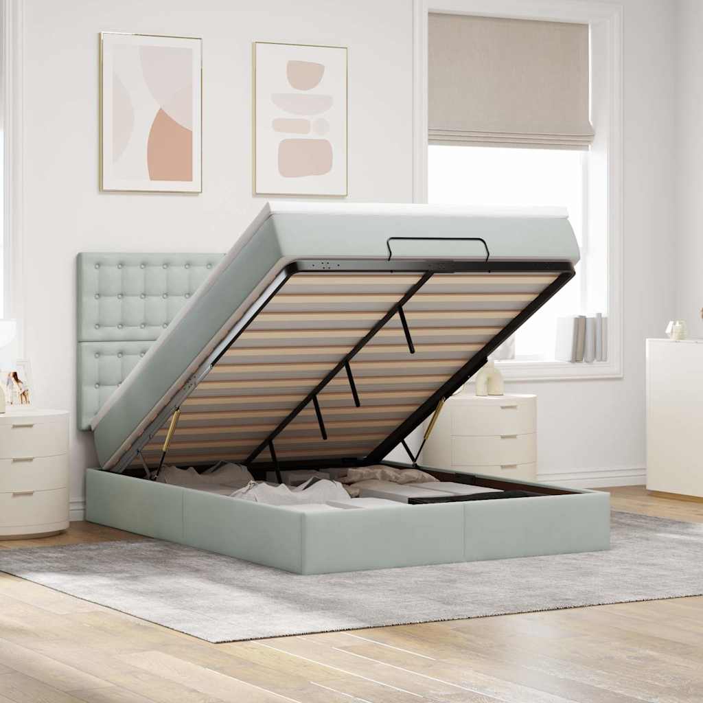 Ottoman-Bett Mit Matratzen & Leds Samt Hellgrau